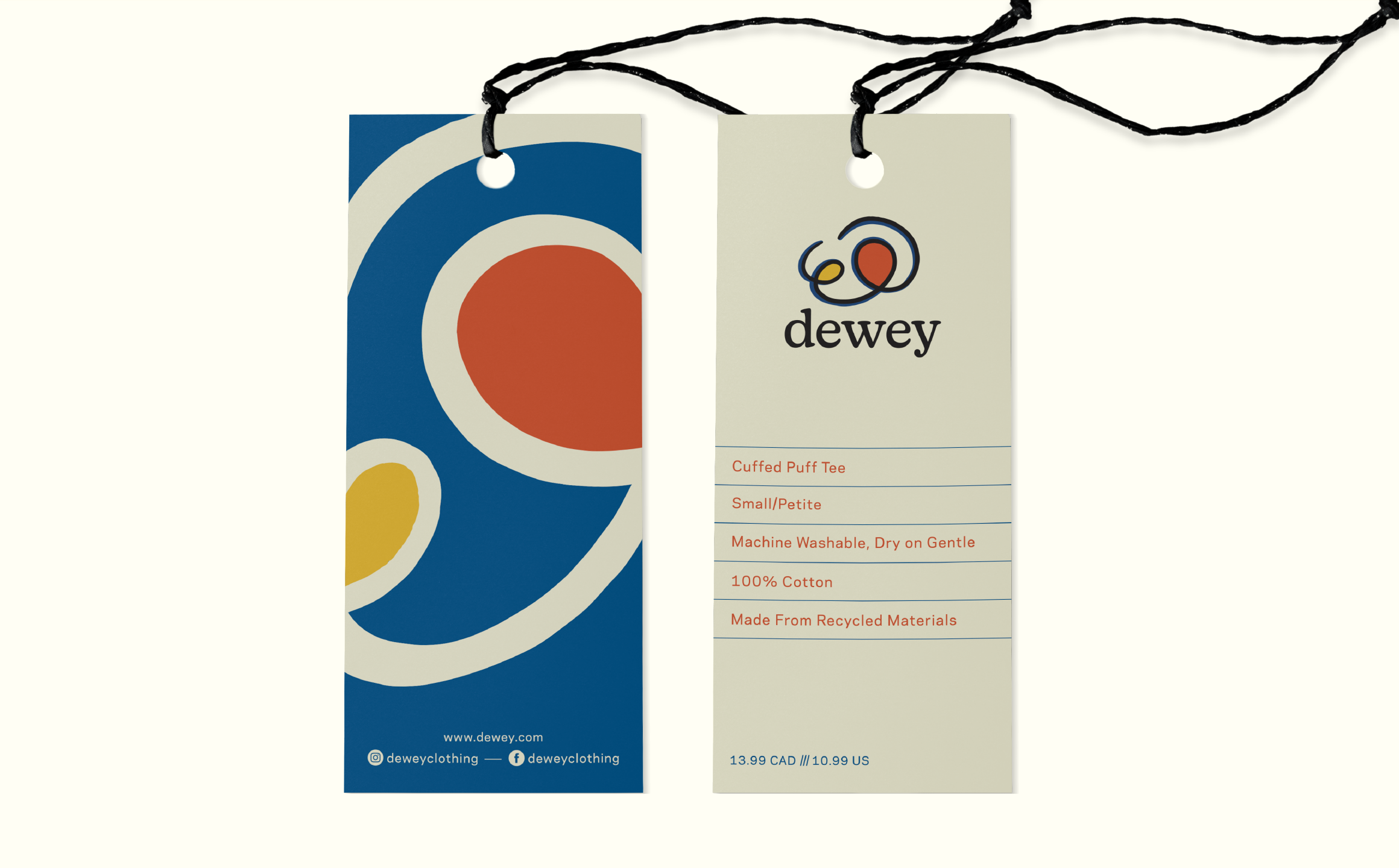 Picture of hanging tags with the Dewey information on it.