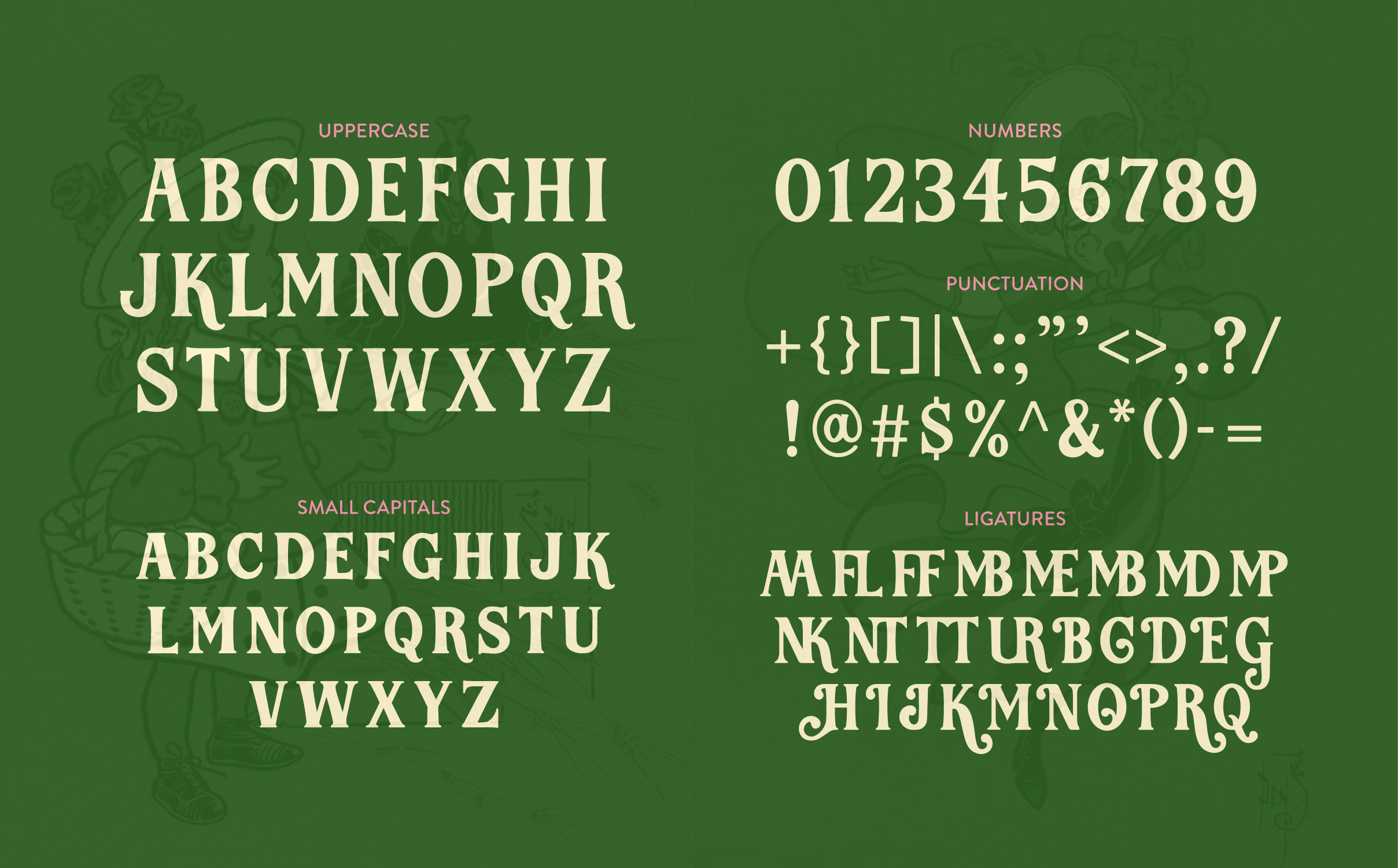 Image of the Miss Nelson typeface showing the full glyph set